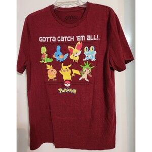 Pokemon Gotta Catch 'em All Men's Maroon Red Graphic T-Shirt Size Large